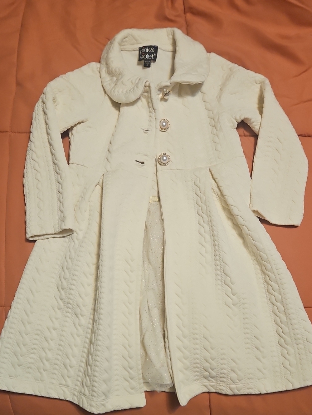 Girls' Cream Textured Fit-and-Flare Coat by P.K. & Violet